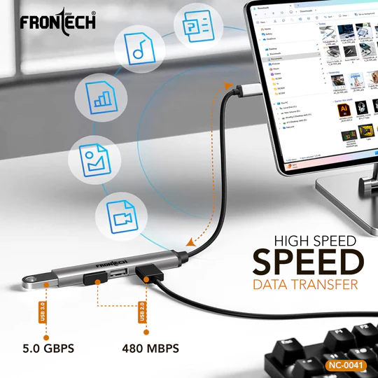 Frontech 4 in 1 Multiport HUB,USB 3.0, 3X USB 2.0,Compact Metal Design, Multi OS Compatible. (NC-0041) - Image 2