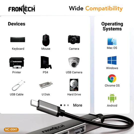 Frontech 4 in 1 Multiport HUB,USB 3.0, 3X USB 2.0,Compact Metal Design, Multi OS Compatible. (NC-0041) - Image 4