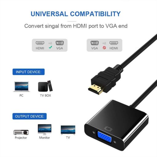Quality Assured HDMI to VGA Adapter Cable 1080P for Projector, Computer, Laptop, TV, Projectors & TV - Image 2