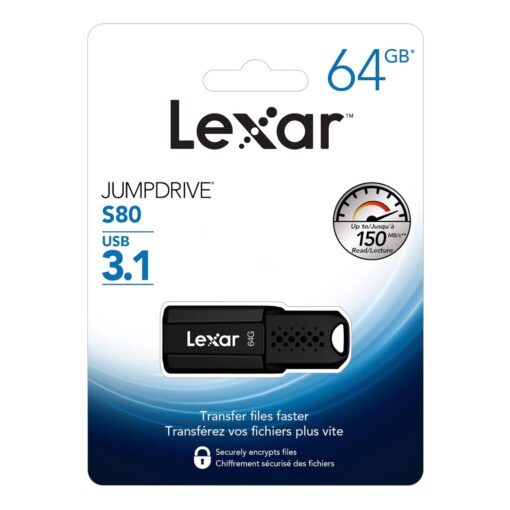 Lexar JumpDrive S80 USB 3.1 Flash Drive, Up to 150MB/s Read (LJDS080064G-BNBNU), Black - Image 5