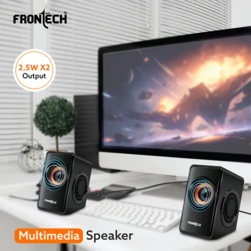 2.0 USB PC Speakers | 2x2.5W Drivers (5cm) | 3.5mm Jack | For Laptop, PC, TV & Mobile (SPK-0001) - Image 2