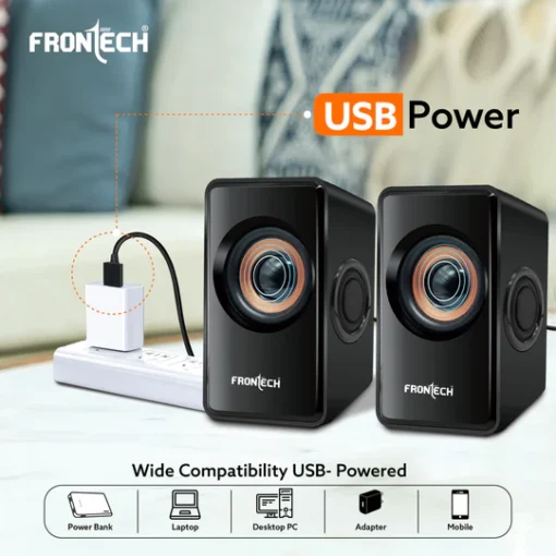 2.0 USB PC Speakers | 2x2.5W Drivers (5cm) | 3.5mm Jack | For Laptop, PC, TV & Mobile (SPK-0001) - Image 3